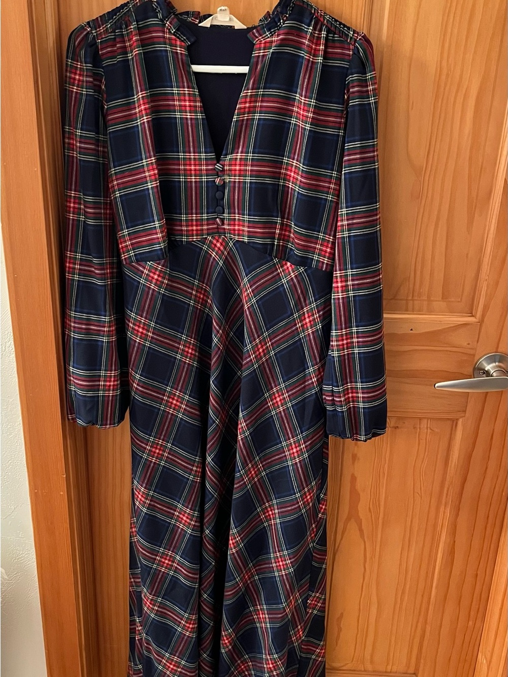 Boden Navy and Red Plaid Maxi Dress